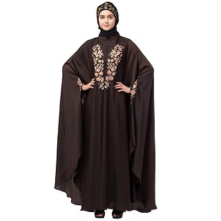 Designer Irani Kaftan with embroidery work- Coffee Brown